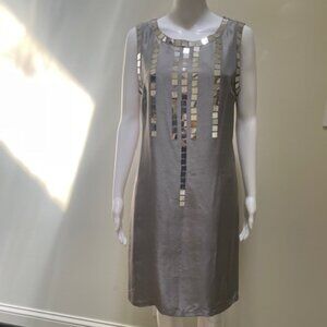 Tory Burch Gillies Dress Grey/Silver Silk Size 8